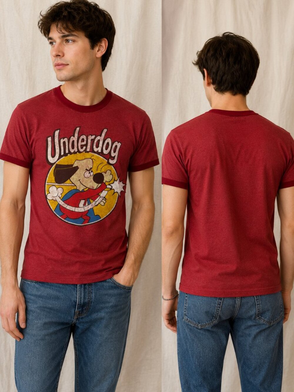 Vintage Underdog Graphic T-Shirt | Men's Small | Red Ringer Tee S